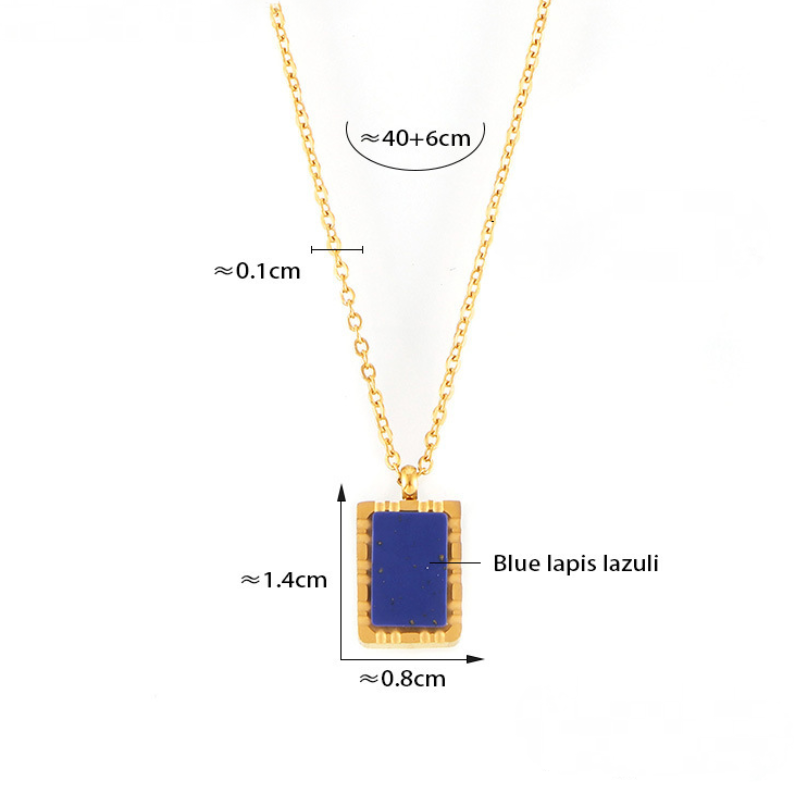 Blue Lapis Lazuli Square Pendant Stainless Steel Necklace