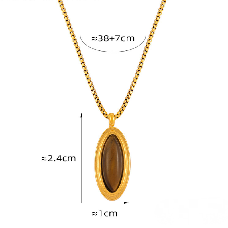 Oval Pendant Inlay with Tiger Eye Stone Stainless Steel Necklace