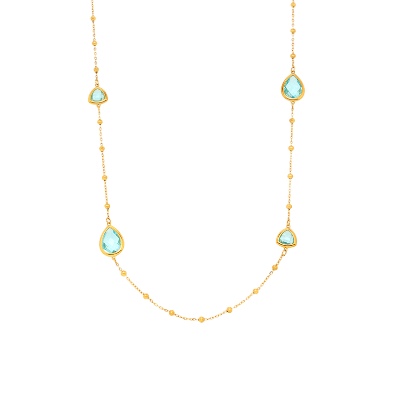 Czech Cut Water Droplet Glass Small Steel Ball Long Necklace