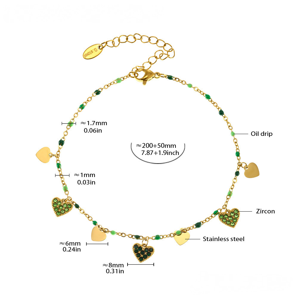 Stainless Steel Heart Shaped Cubic Zirconia Beaded Necklace Bracelet Anklet Jewelry Suit