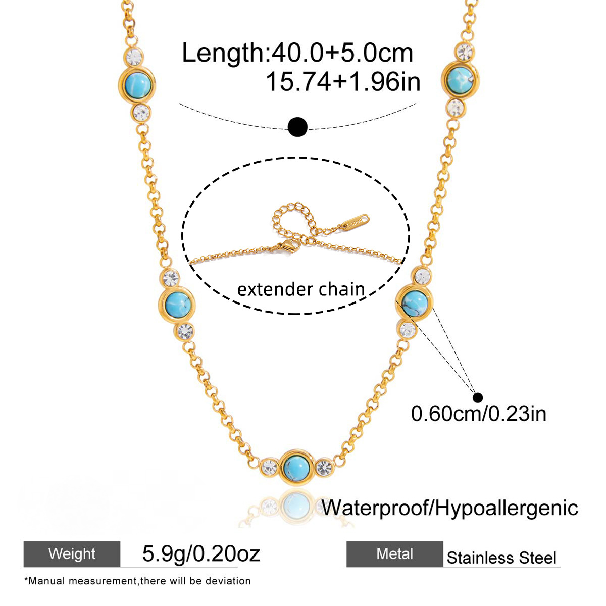 Stainless Steel Freshwater Pearl Blue Turquoise Necklace