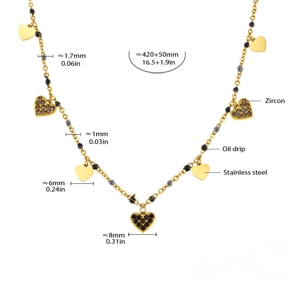 Stainless Steel Heart Shaped Cubic Zirconia Beaded Necklace Bracelet Anklet Jewelry Suit