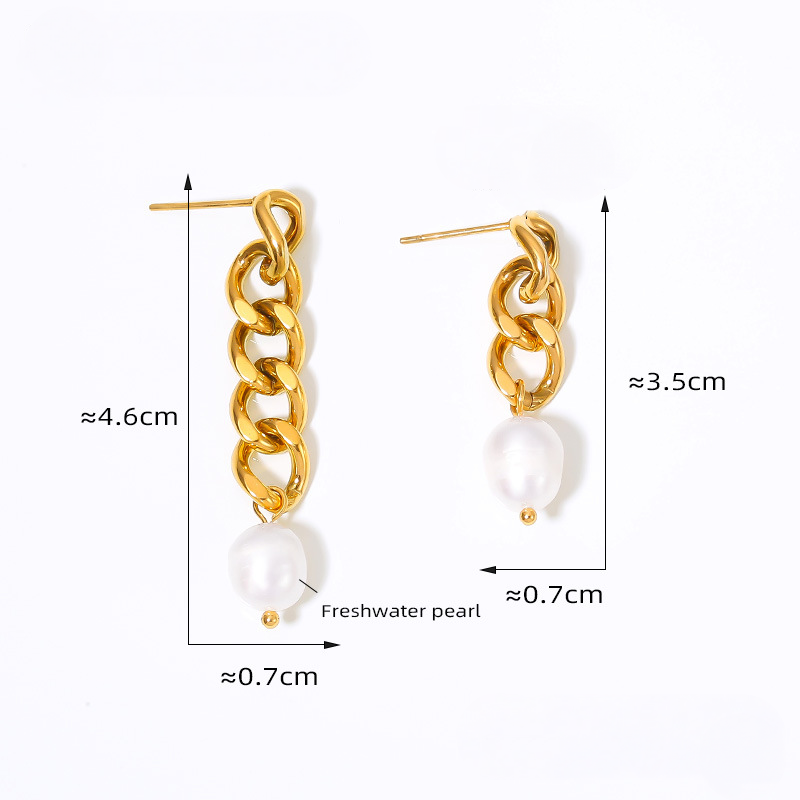 Freshwater Pearl Asymmetric Chain Drop Earrings