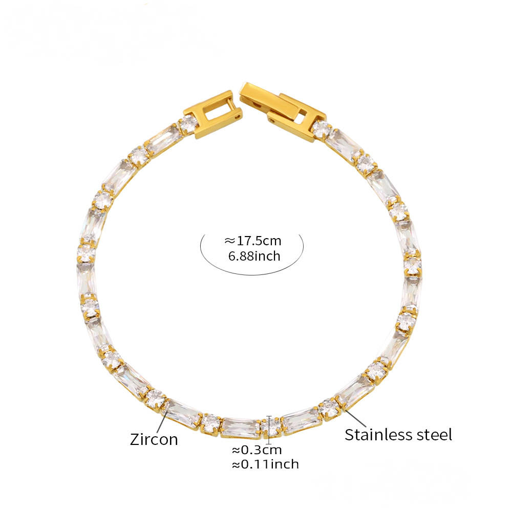 Stainless Steel Square Cubic Zirconia Bracelet
