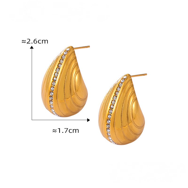 Stainless Steel Water Drop Shape Inlay Czech Diamond Hoop Earrings