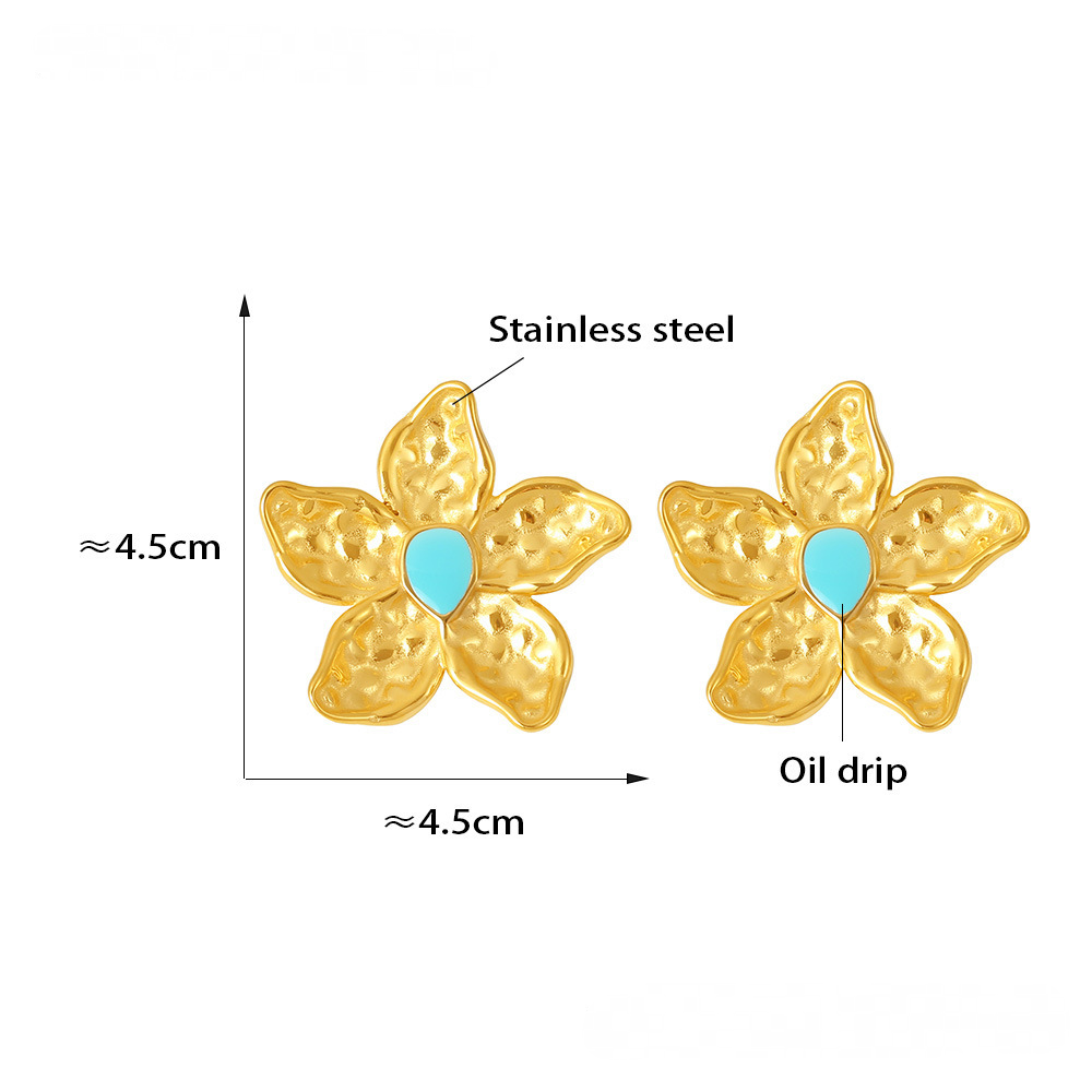 Stainless Steel Drop Oil Flower Stud Earrings