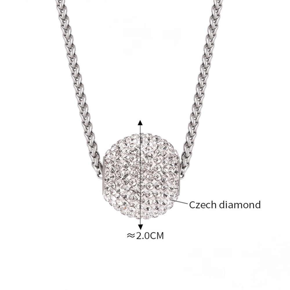 Stainless Steel Ball Inlay Cubic Zirconia Pendant Necklace