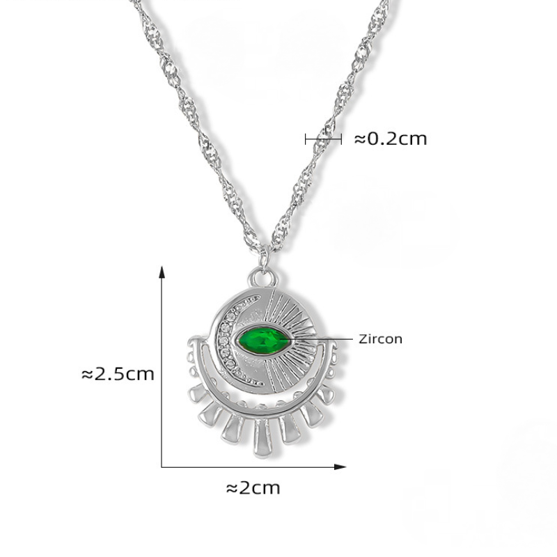 Stainless Steel Round Eye Inlay Cubic Zirconia Pendant Necklace