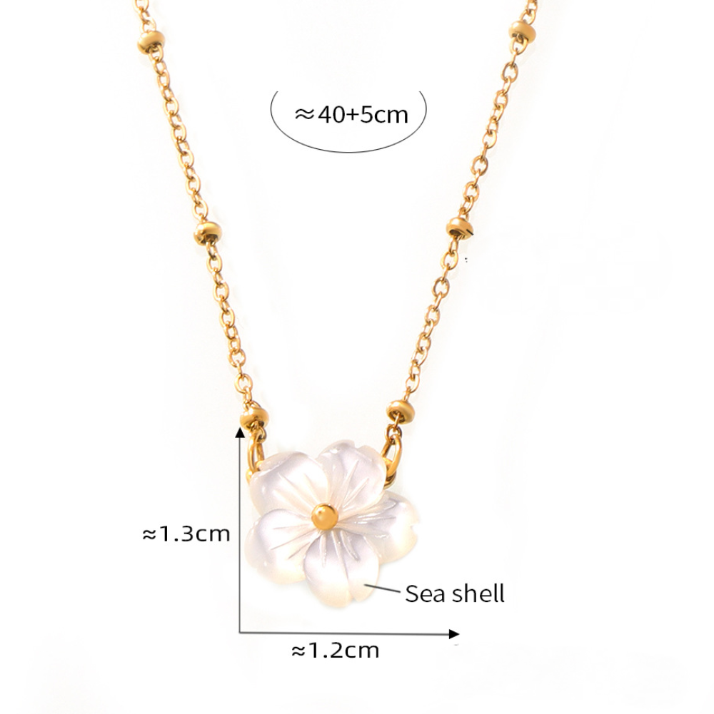 Stainless Steel White Sea Shell Flower Pendant Necklace