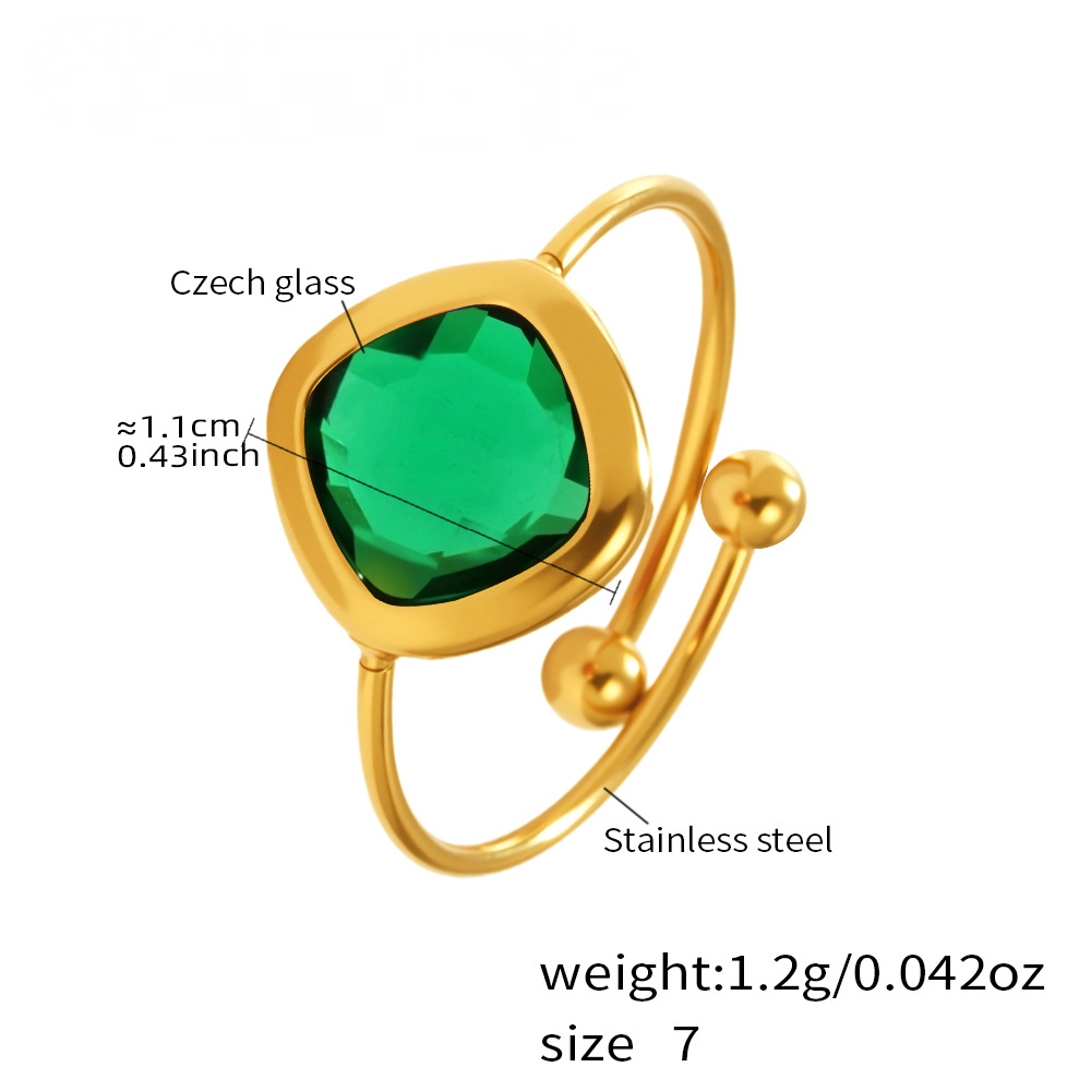 Square Cut Czech Glass Small Gold Bead Ring