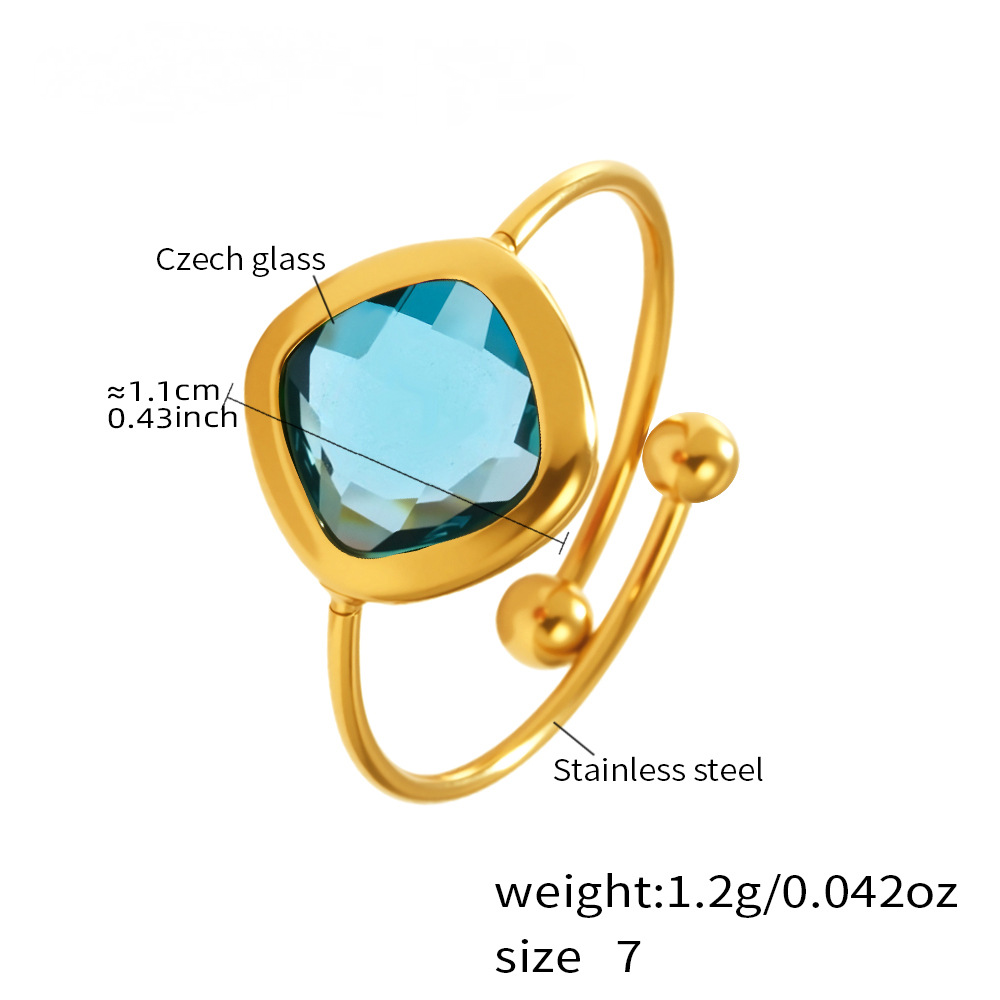 Square Cut Czech Glass Small Gold Bead Ring