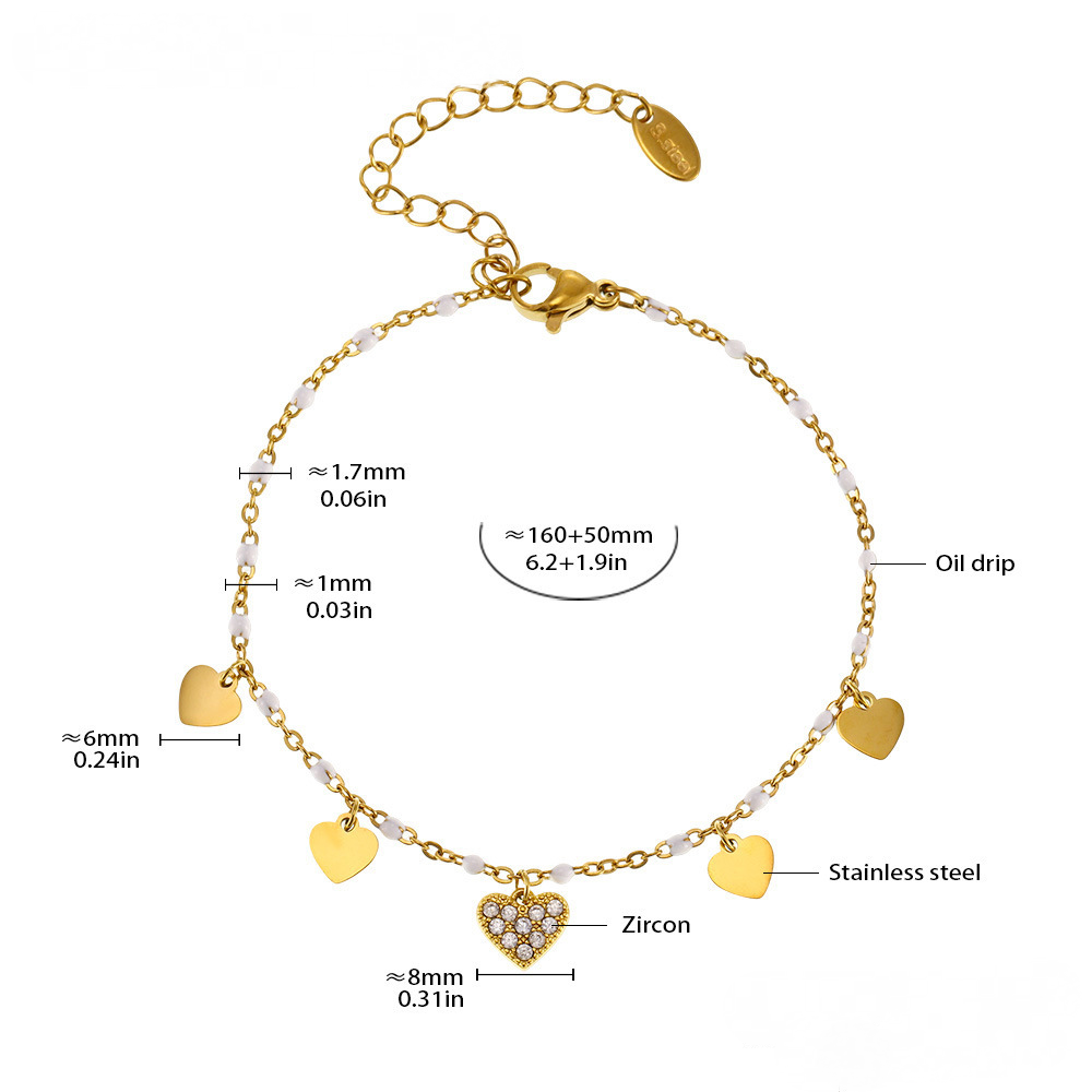 Stainless Steel Heart Shaped Cubic Zirconia Beaded Necklace Bracelet Anklet Jewelry Suit