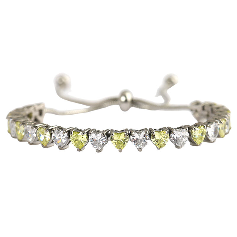 Stainless Steel Inlaid Heart CZ Adjustable Tennis Bracelet