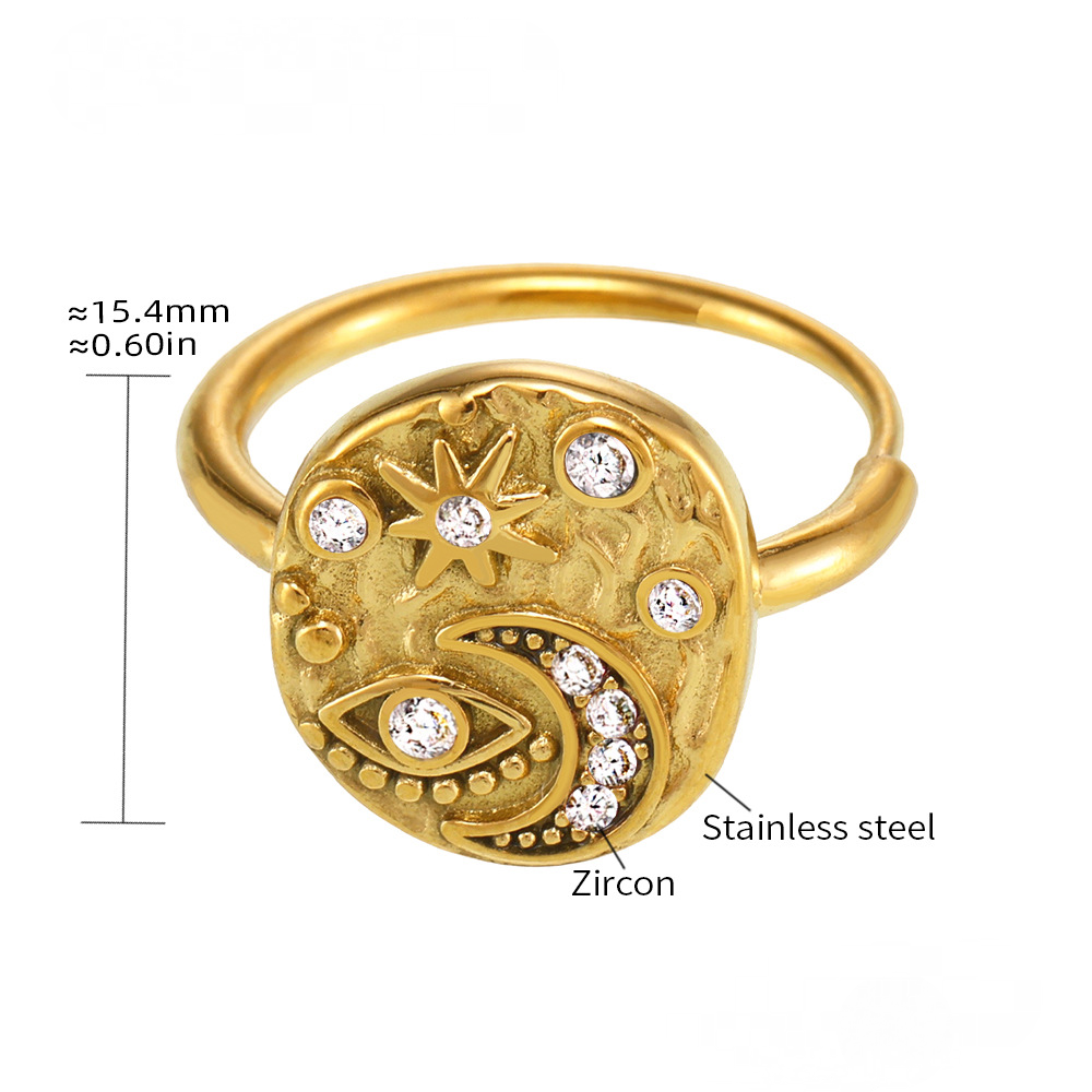 Stainless Steel Star and Moon Inlay Cubic Zirconia Ring