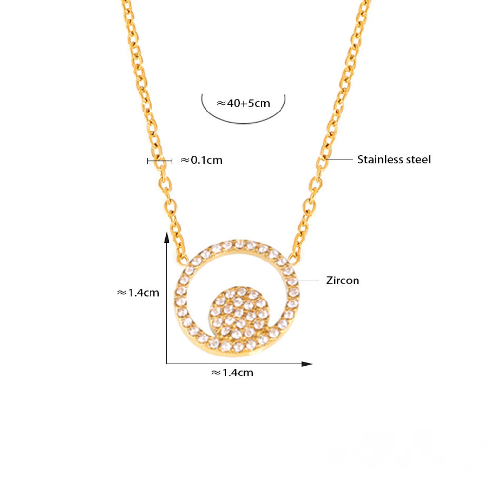 Double Circle Inlay Cubic Zirconia Bracelet Necklace Ring Jewelry Suit
