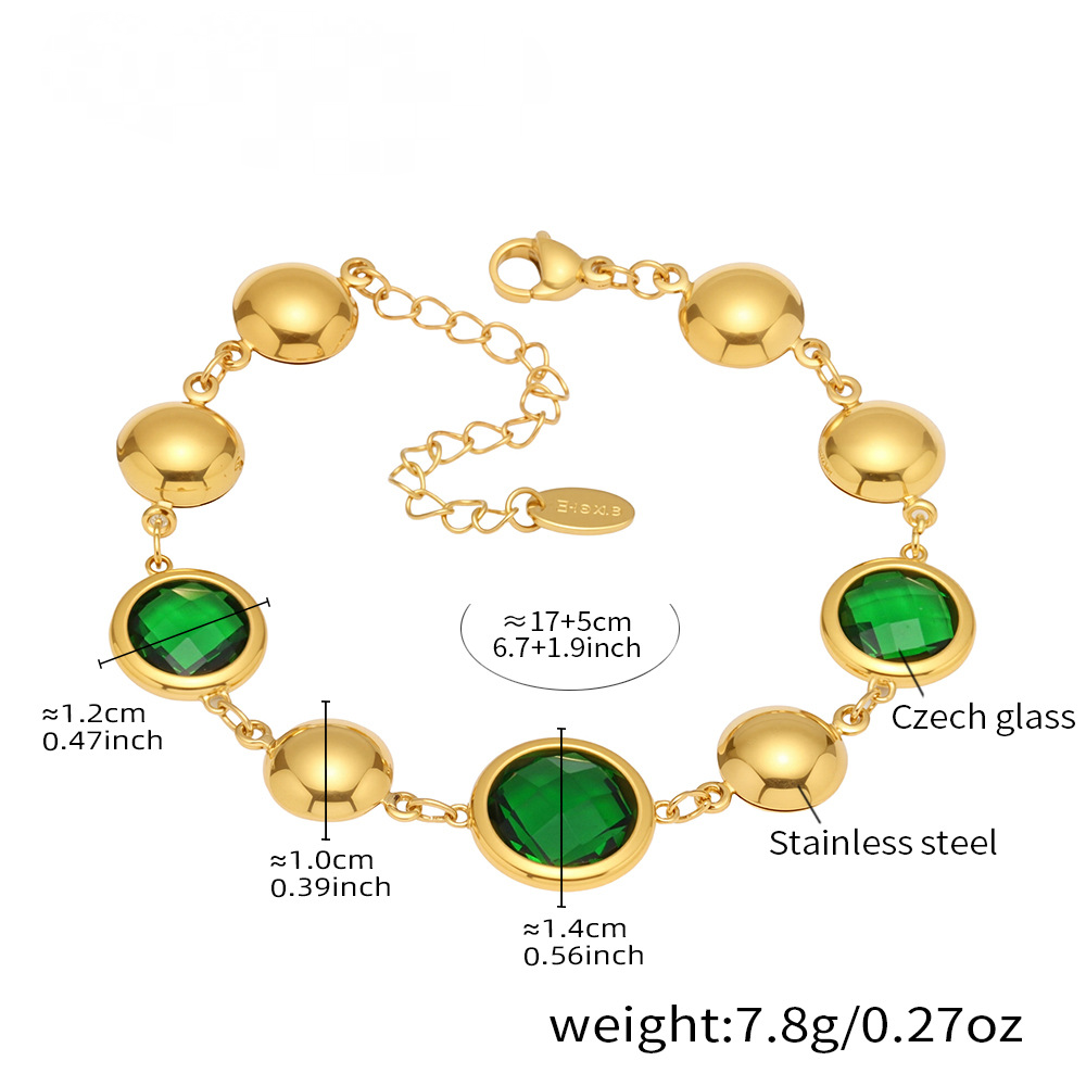Stainless Steel Circular Cut Glass Geometric Splicing Bracelet