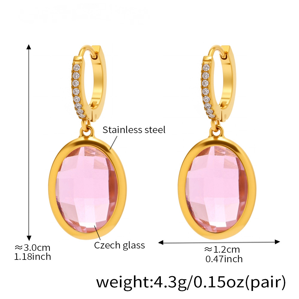 Cut Oval Czech Glass Full Diamond Huggie Earrings