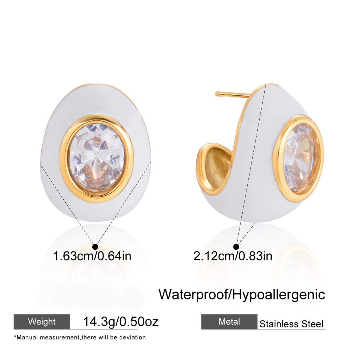 Stainless Steel Water Drop CZ Earrings with Oil Dripping Design