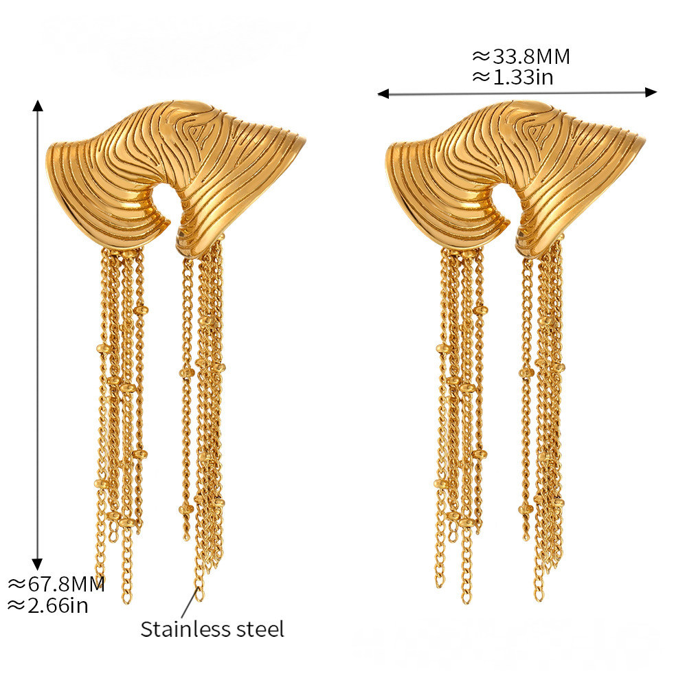Stainless Steel 18K Gold PVD Conch Tassel Drop Earrings