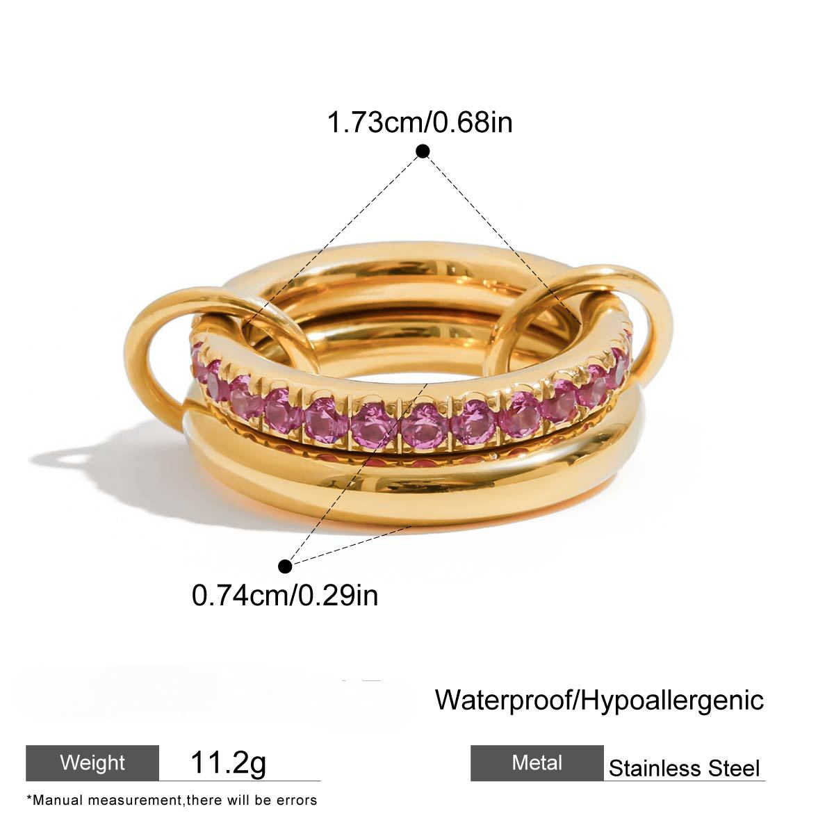 Stainless Steel Pink Cubic Zirconia Ring Combination