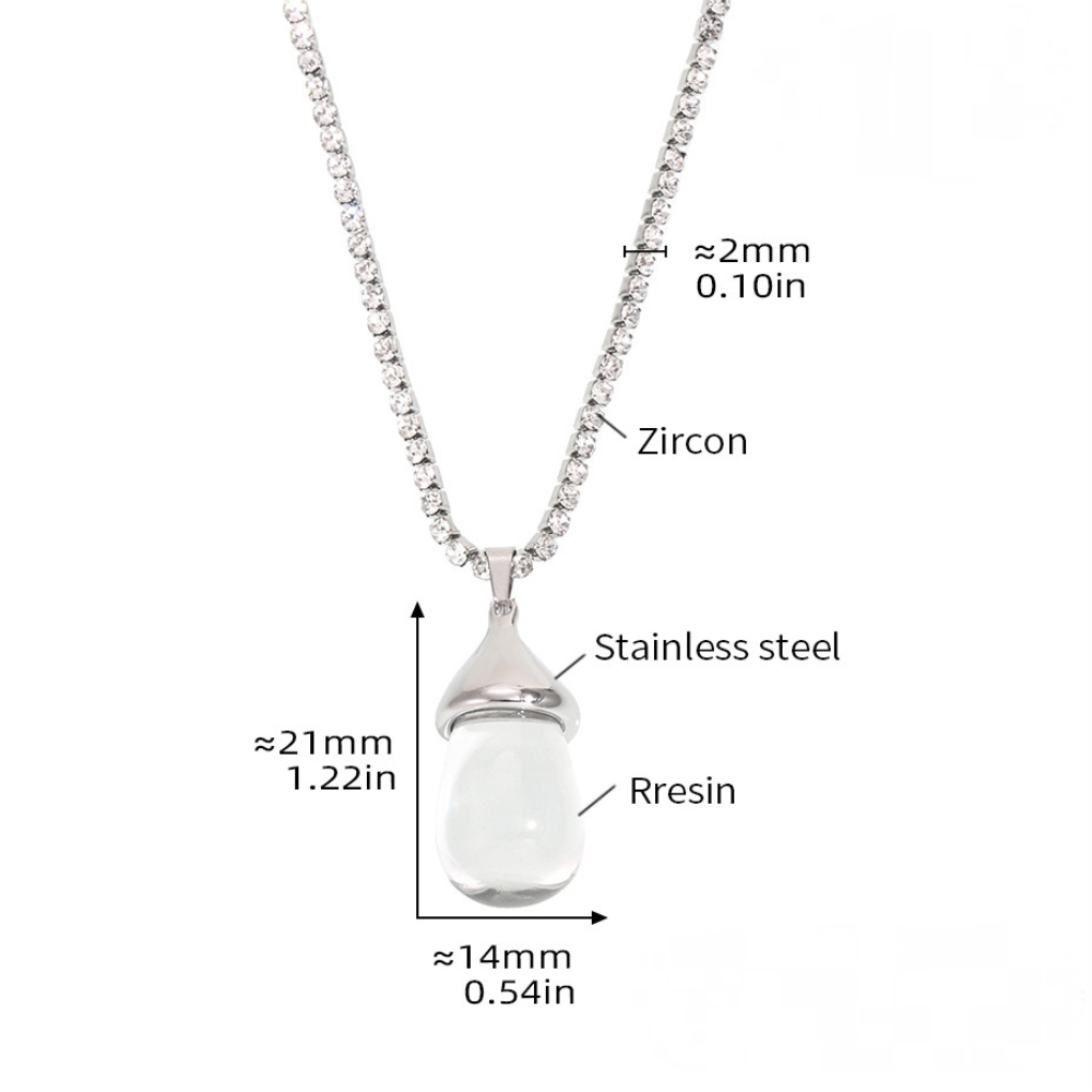Stainless Steel Cubic Zirconia Chain Drop Shape Pendant Necklace