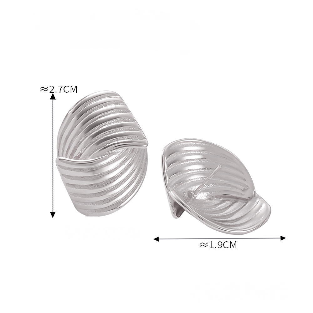Stainless Steel Polished Line Multi-layered Texture Ring Earrings Jewelry Suit
