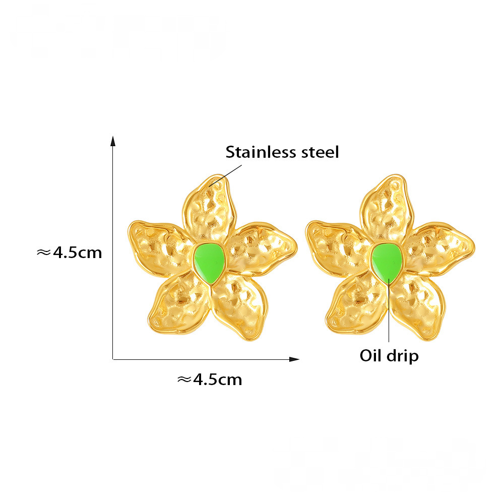 Stainless Steel Drop Oil Flower Stud Earrings