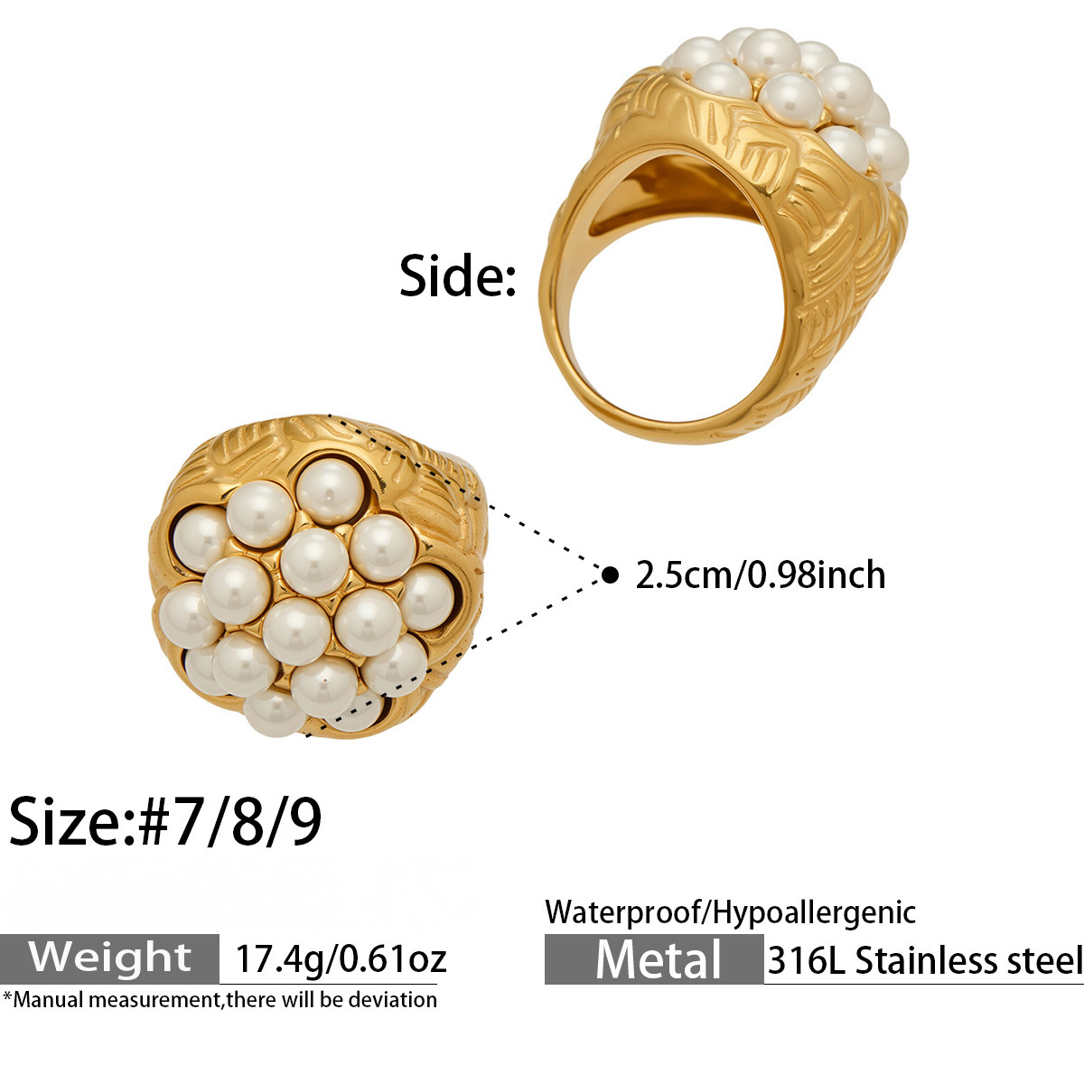 Stainless Steel Imitation Pearl Ring