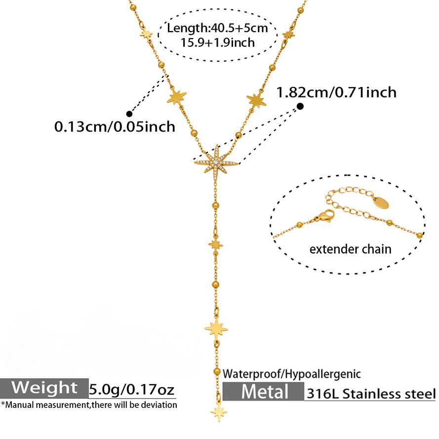 Stainless Steel CZ Hexagram Lariat Necklace Bracelet Jewelry Set