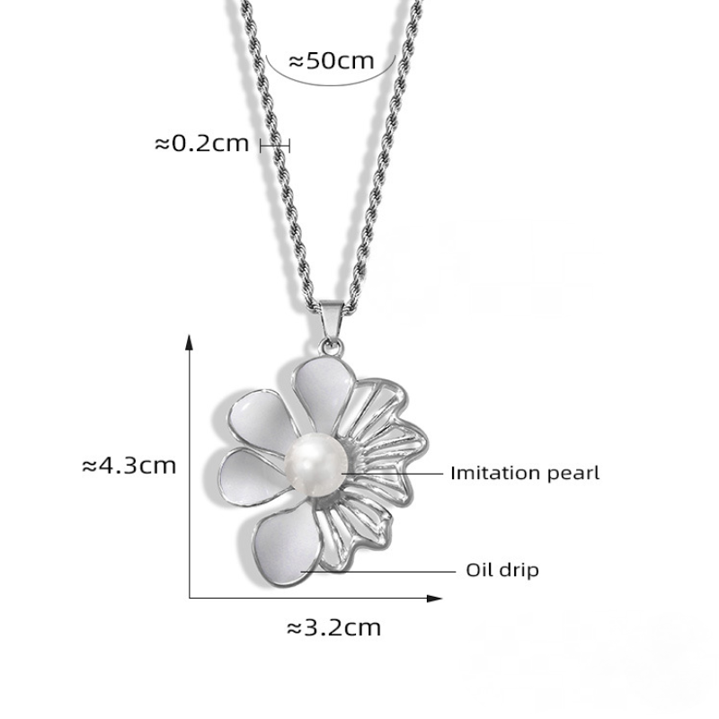 Collier avec pendentif en forme de fleur en acier inoxydable et perle unique