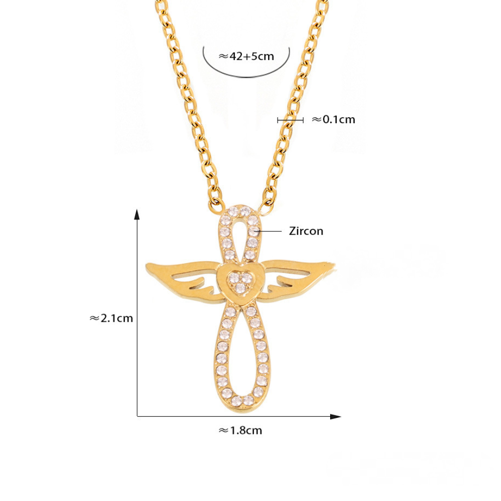 Angel Wings Inlay Cubic Zirconia Pendant Necklace Bracelet Jewelry Suit