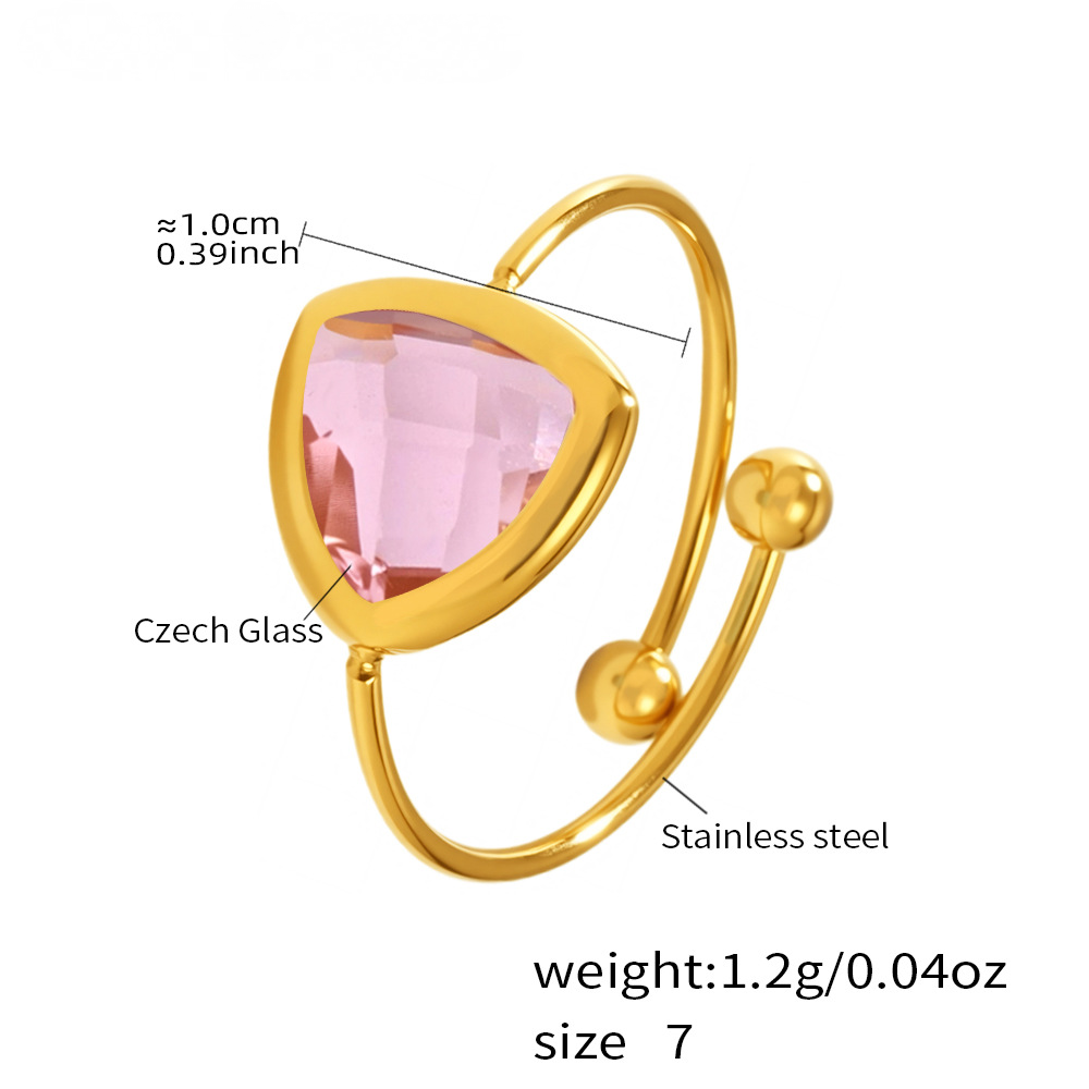 18K Gold PVD Triangular Czech Glass Steel Ball Ring