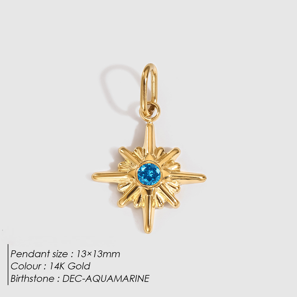 Stainless Steel Eight-pointed Star Birthday Stone Pendant