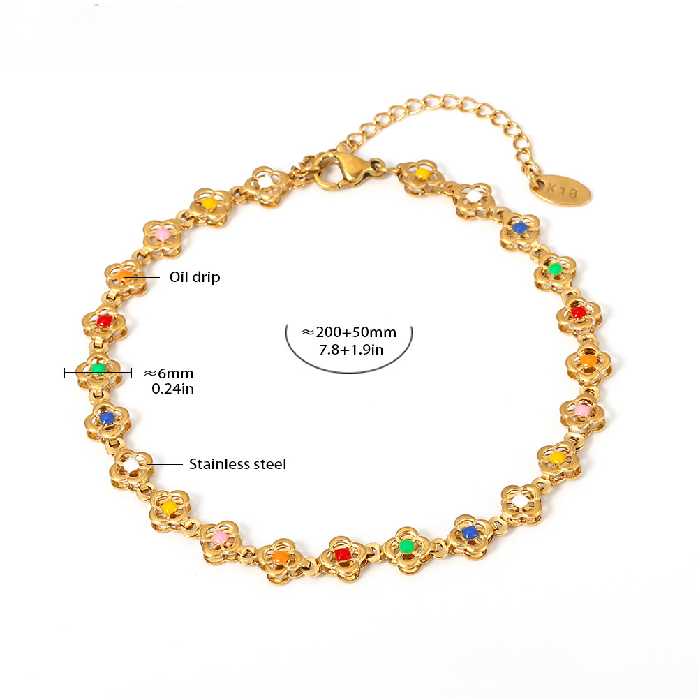 Stainless Steel Small Flower Oil Drop Necklace Bracelet Anklet Jewelry Suit