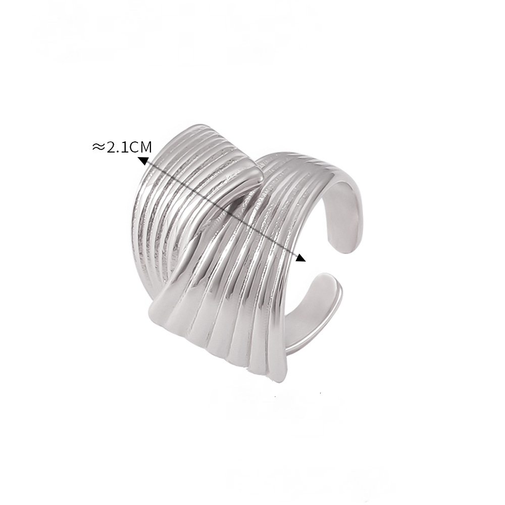 Stainless Steel Polished Line Multi-layered Texture Ring Earrings Jewelry Suit