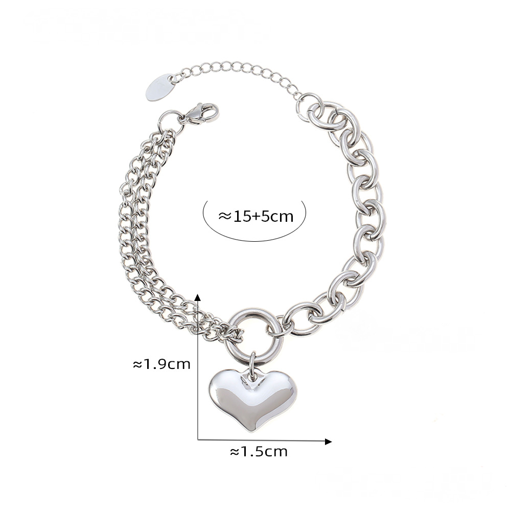 Asymmetric Chain Design Heart Pendant Stainless Steel Bracelet