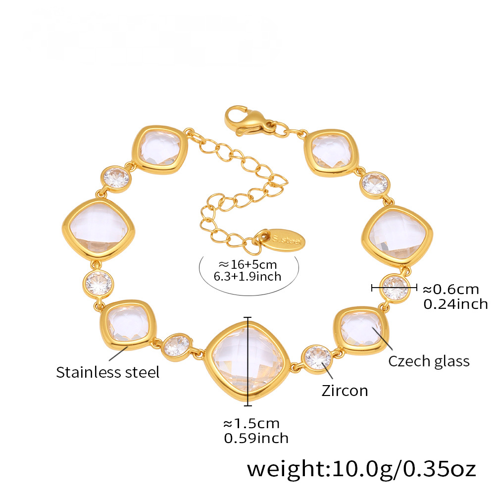 18K Gold PVD Super Flash Cut Czech Glass Bracelet