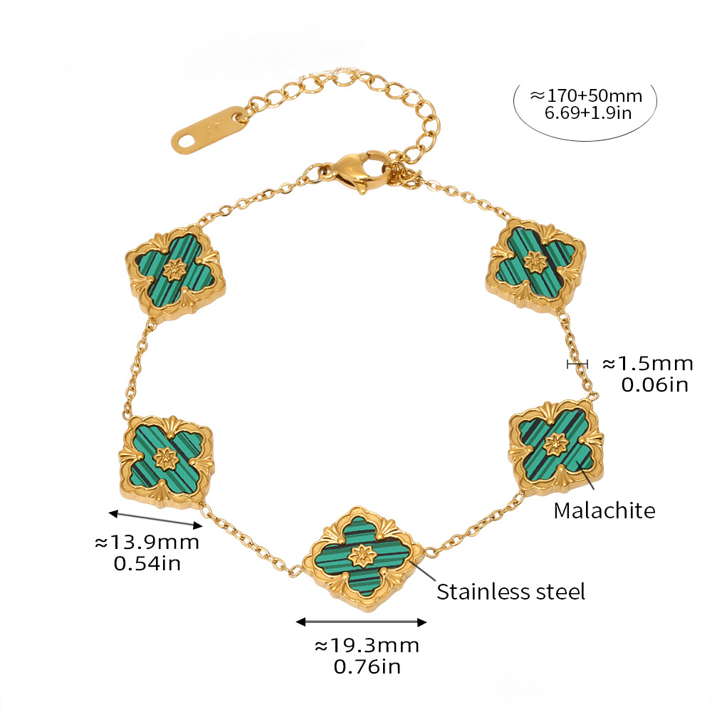 Palace Style Four-leaf Flower Bracelet Necklace Earrings Jewelry Suit