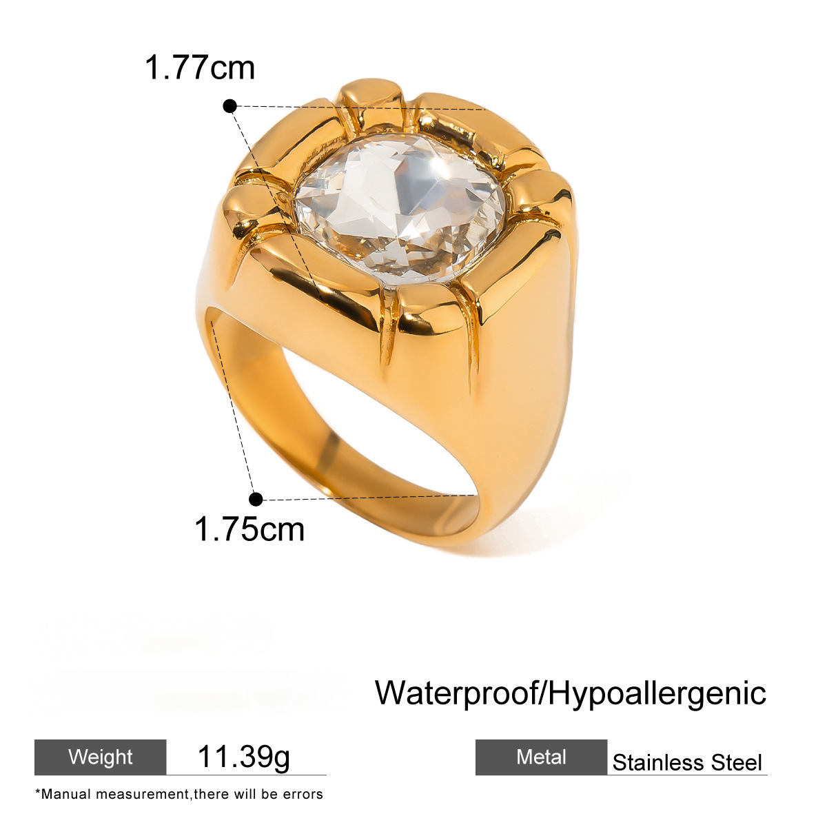 Stainless Steel Quadrilateral Cubic Zirconia Ring