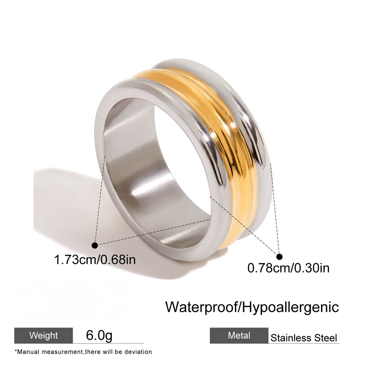 Stainless Steel Geometric Two-Tone Gold and Steel Ring