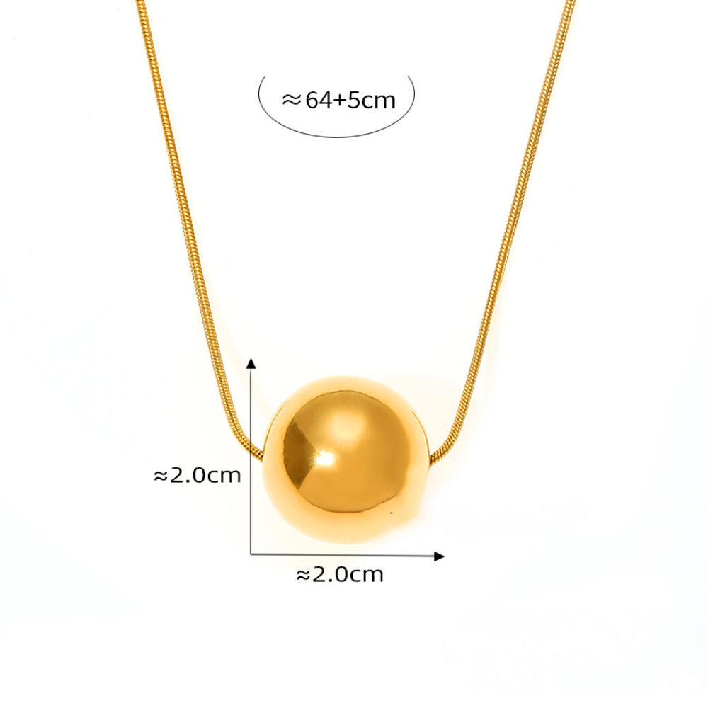Stainless Steel Polished Round Bead Pendant Snake Chain Necklace