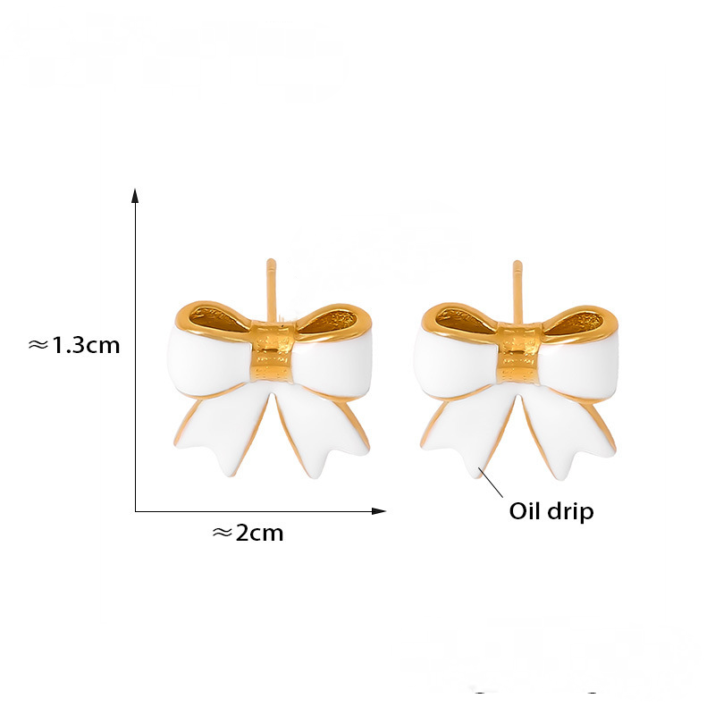 Stainless Steel Bowknot Drop Oil Stud Earrings