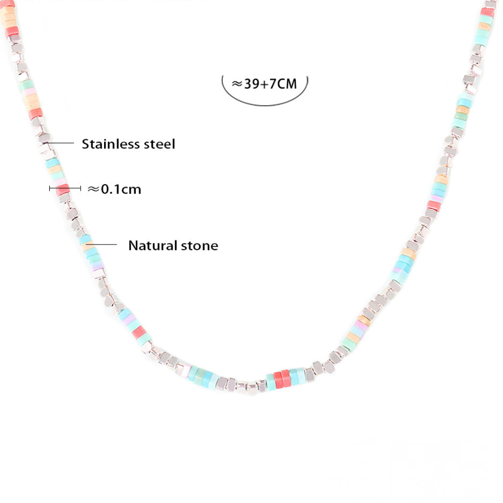 Stainless Steel Rainbow Natural Stone Beaded Necklace