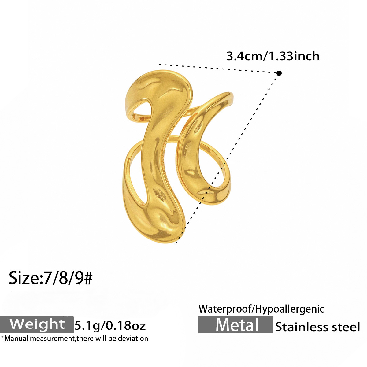 Stainless Steel Texture Geometric Open Ring
