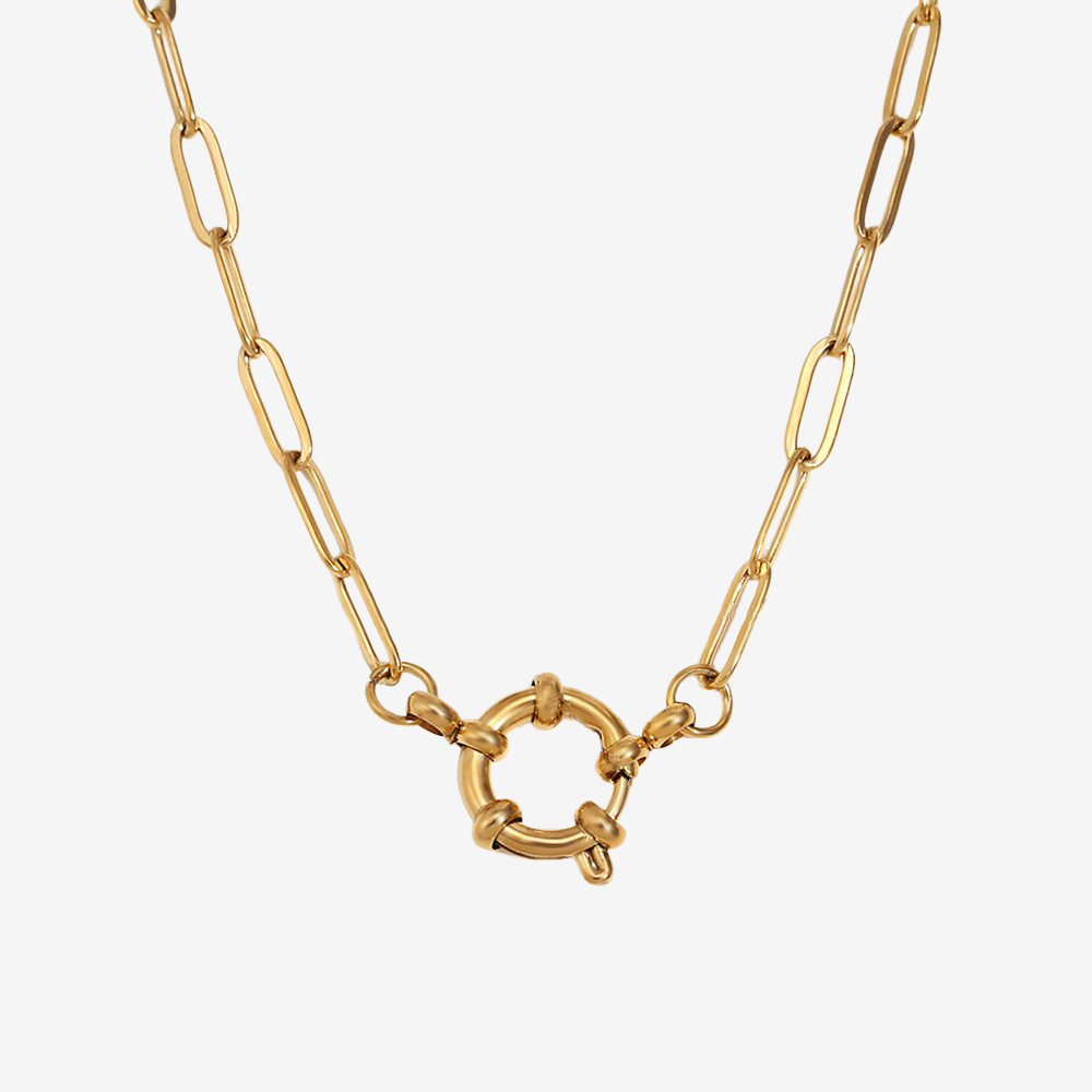 Stainless Steel Paperclip Chain Sailor Buckle Necklace