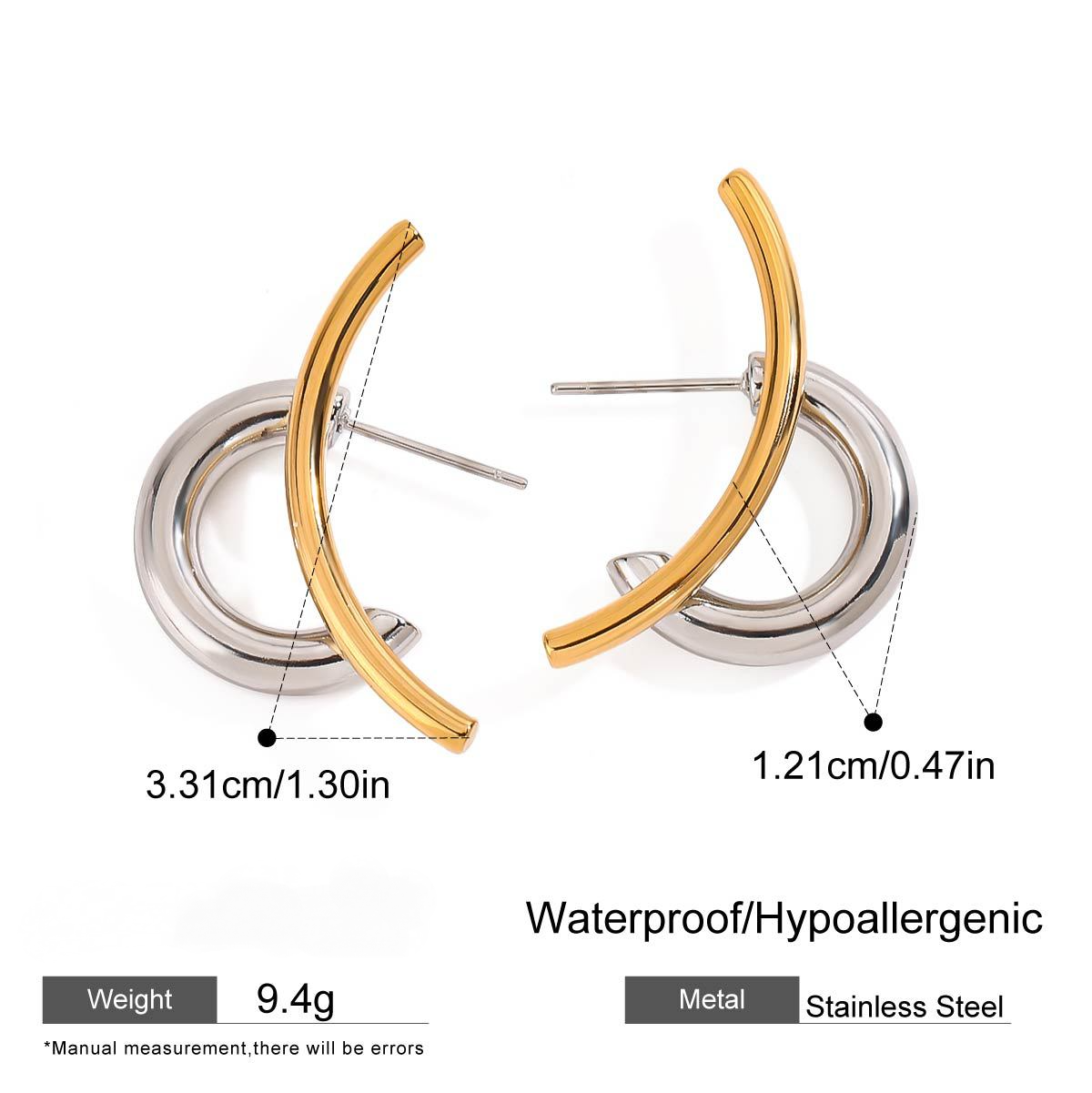 Stainless Steel Double-C Gold and Steel Two-Tone Stud Earrings