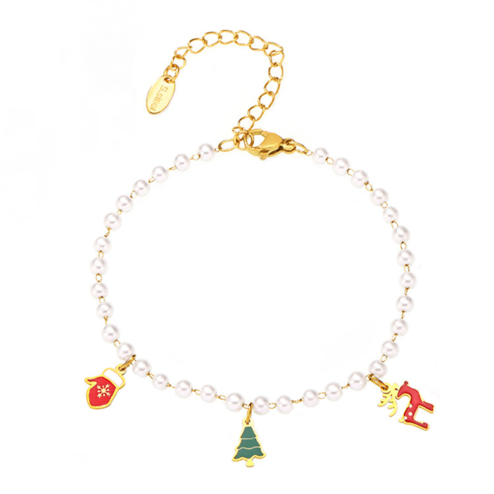 Stainless Steel Christmas Cartoon Imitation Pearl Bracelet