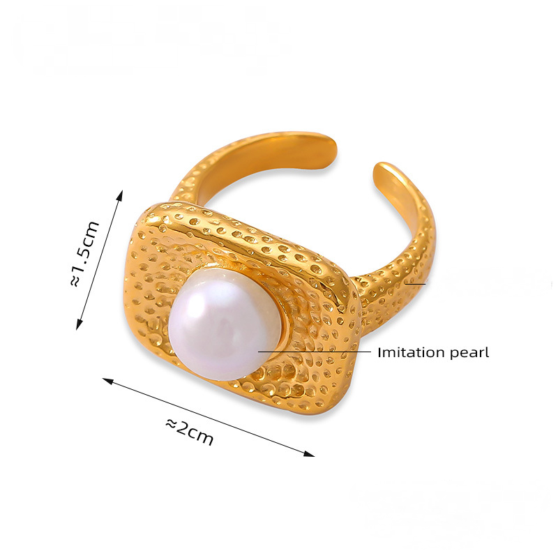 Square Textured Design Freshwater Pearl Pendant Necklace Ring Earrings Jewelry Suit