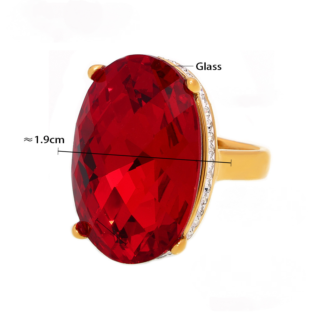 Stainless Steel Oval Large Glass Ring