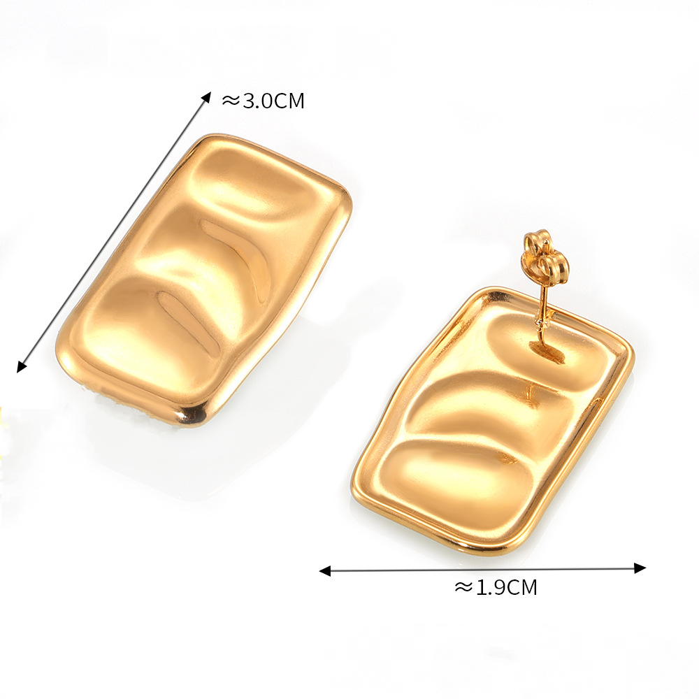 Rectangular Concave and Convex Texture Stainless Steel Earrings